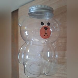 Clear Bear-Shaped Jar with Silver Lid